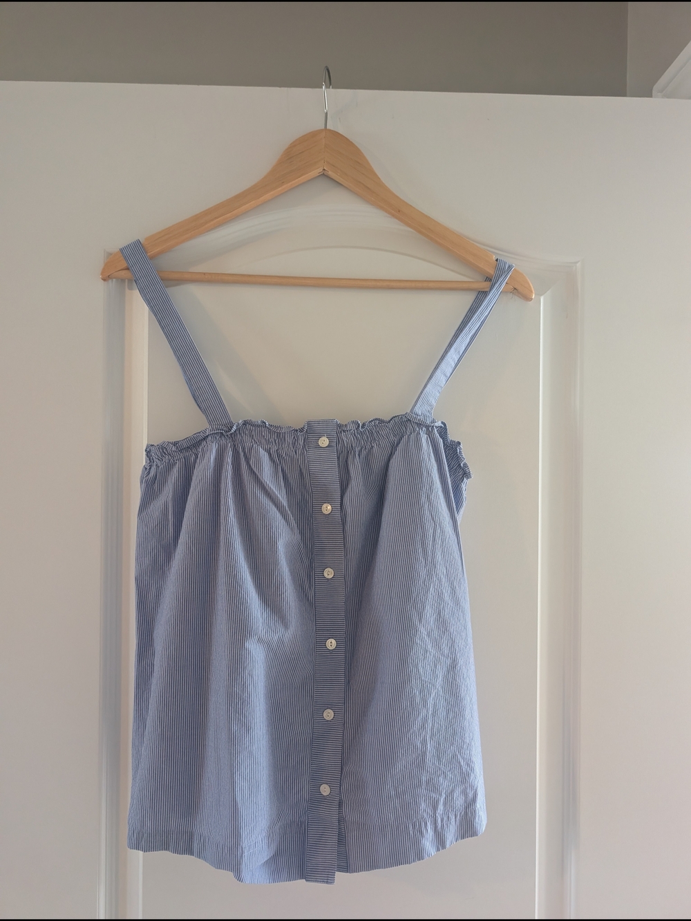 J. Crew Blue and White Pinstripe Button Tank